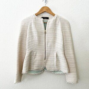 Cream Tweed Zip Peplum Blazer